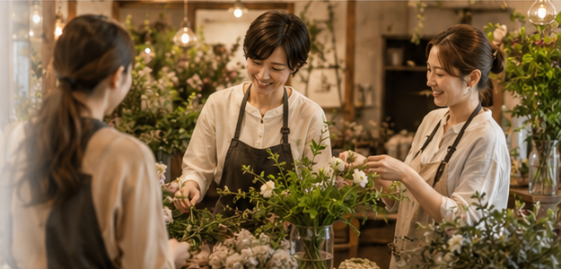 スタッフが花の相談を受けている様子